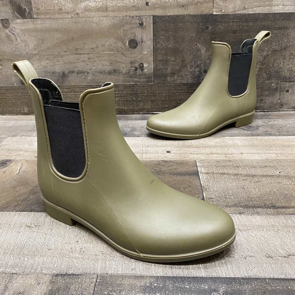 J Crew Womens Olive Green Rubber Rain Ankle Boots Size 6
